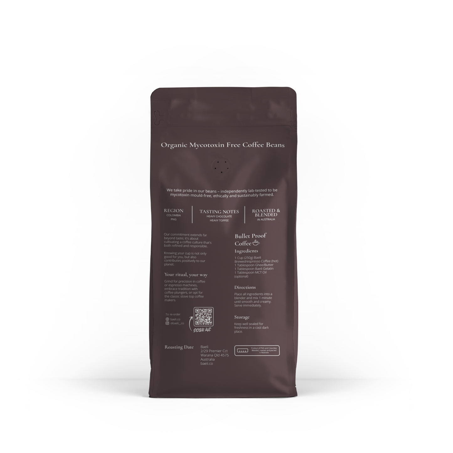Baeli Organic Mycotoxin Free Coffee Beans 1kg - Whole Bean Coffee for Clean Energy