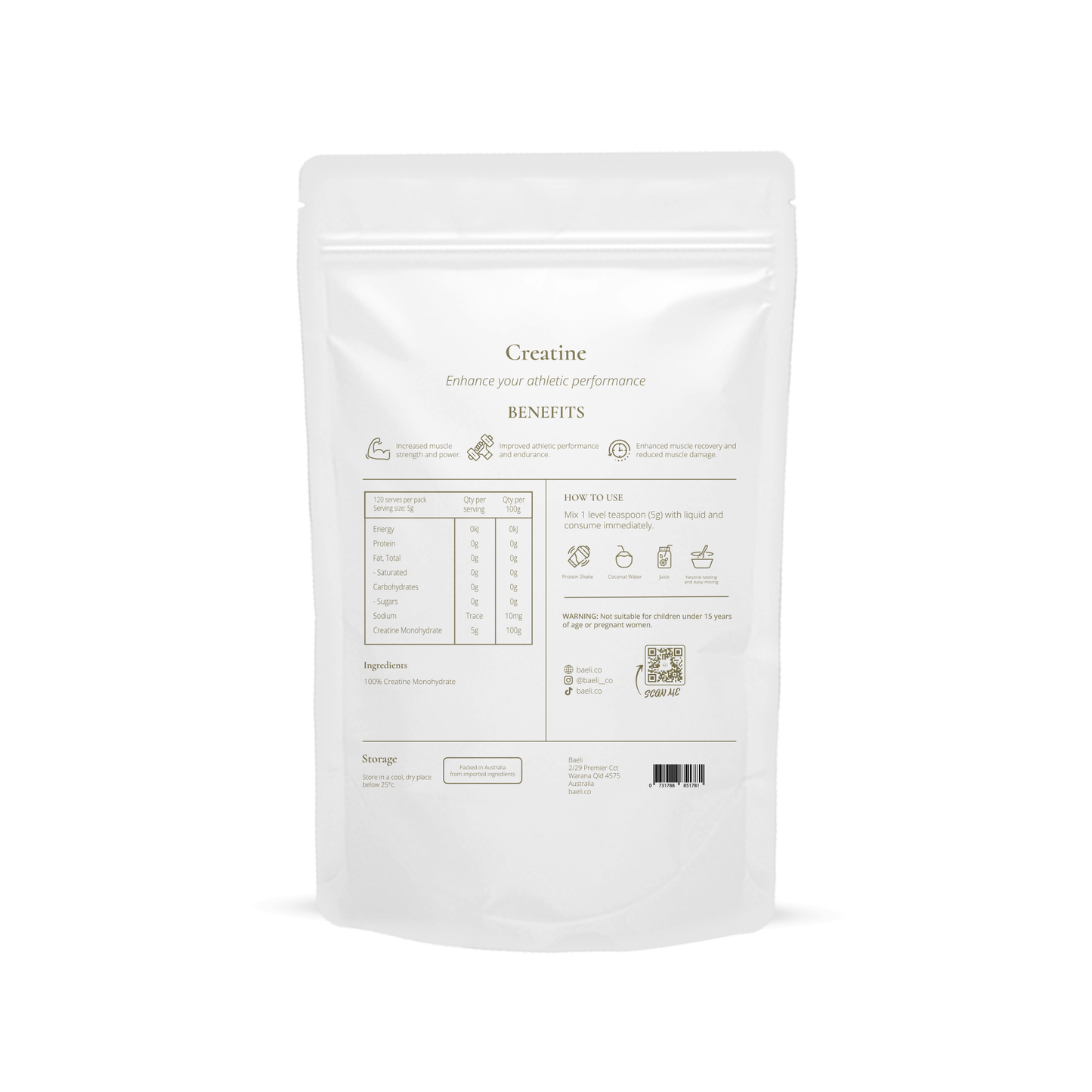 Baeli Creatine 600g - Pure Micronised Creatine Monohydrate Powder for Muscle Growth, Strength, and Performance