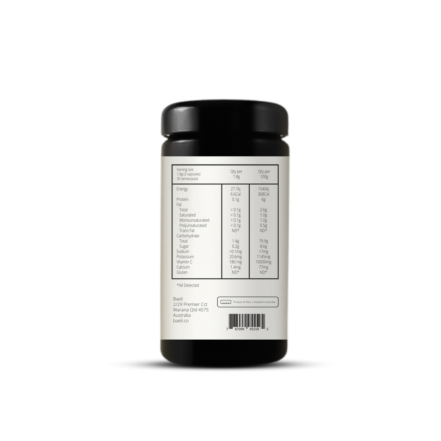 Baeli Wild Vit C 90 Capsules - Organic Camu Camu for Immune & Skin Health